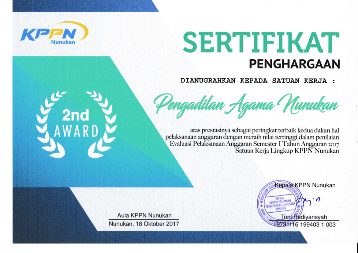 sertifikat penghargaan 2n Award KPPN 2017